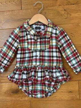 Mud Pie Baby Girl 12-18M Christmas Plaid Ruffle Bubble Romper Holiday